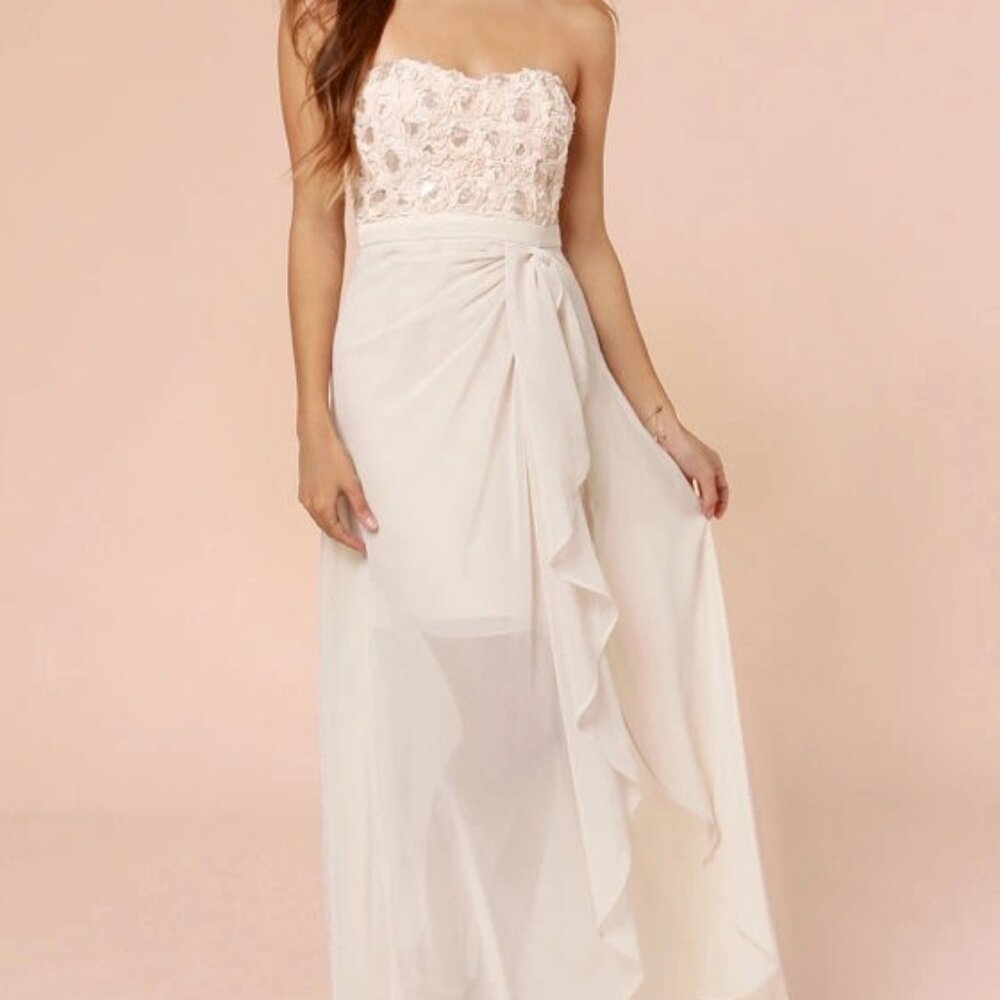 Lulus Whole Wide Whirl Beige Sequin Dress